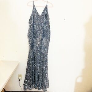 FAERIESTY Sequin Mermaid Maxi Dress Size 4XL Gray/Silver